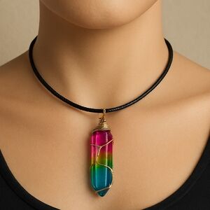 Gold Tone Wire Crystal Wrapped Pendant Necklace 18-in – Women’s Fashion Jewelry